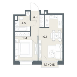 Планировка однокомнатной(квартира) площадью 40.1 квадратных метров в ЖК “ЖК Станиславский”