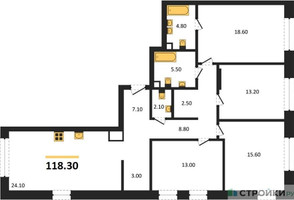 Планировка 4+ комнатной(квартира) площадью 118.3 квадратных метров в “ЖК Mariinn Park (Мариин Парк)”