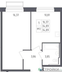 Планировка однокомнатной(квартира) площадью 34.89 квадратных метров в ЖК “ЖК Рублевский Квартал”