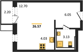 Планировка студии(квартира) площадью 26.57 квадратных метров в “ЖК Квартал Сабурово”