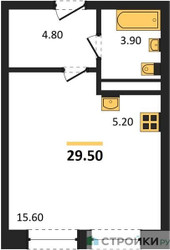 Планировка студии(квартира) площадью 29.3 квадратных метров в ЖК “ЖК Пушкино Град”