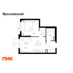 Планировка однокомнатной(квартира) площадью 36.6 квадратных метров в ЖК “ЖК Ярославский”