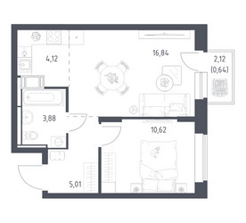 Планировка однокомнатной(квартира) площадью 41.11 квадратных метров в ЖК “ЖК Большое Путилково”