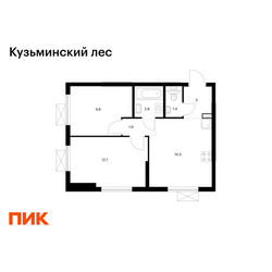 Планировка двухкомнатной(квартира) площадью 46 квадратных метров в ЖК “ЖК Кузьминский лес”