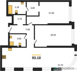 Планировка двухкомнатной(квартира) площадью 93.1 квадратных метров в ЖК “ЖК Символ”