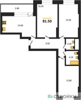 Планировка трехкомнатной(квартира) площадью 81.5 квадратных метров в “ЖК Рассказово”