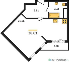 Планировка студии(квартира) площадью 38.63 квадратных метров в “ЖК Светлый мир БиоПолис”