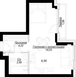 Планировка студии (квартира) площадью 32.4 квадратных метров в ЖК “Hide”