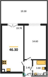Планировка однокомнатной(квартира) площадью 45.8 квадратных метров в ЖК “ЖК Парксайд”