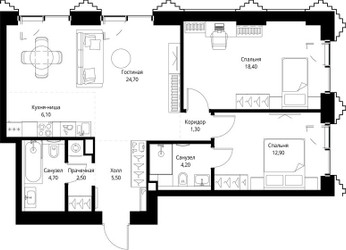 Планировка двухкомнатной(квартира) площадью 80.9 квадратных метров в ЖК “ЖК СЕТ”