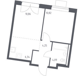 Планировка однокомнатной(квартира) площадью 36.36 квадратных метров в ЖК “ЖК Квартал Западный”