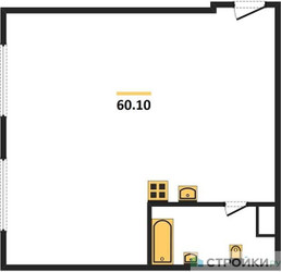 Планировка двухкомнатной(квартира) площадью 60.1 квадратных метров в ЖК “ЖК Наметкин Тауэр”