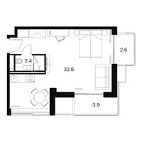 Планировка студии(апартаменты) площадью 41.7 квадратных метров в “ЖК Аквилон Signal (Аквилон Сигнал)”