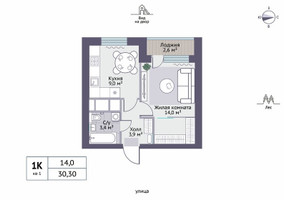 Планировка однокомнатной(квартира) площадью 31.6 квадратных метров в “ЖК Новое Замитино (ЗаМитино)”