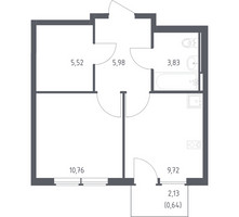 Планировка однокомнатной(квартира) площадью 36.45 квадратных метров в “ЖК Остафьево”