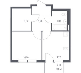 Планировка однокомнатной(квартира) площадью 36.45 квадратных метров в ЖК “ЖК Остафьево”