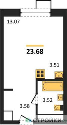 Планировка студии(квартира) площадью 23.4 квадратных метров в ЖК “ЖК Новоград Павлино”