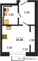Планировка студии(квартира) площадью 22.2 квадратных метров в “ЖК Квартал Строгино”