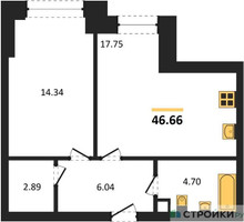 Планировка однокомнатной(квартира) площадью 46.66 квадратных метров в “ЖК Sezar City (Сезар Сити)”
