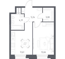 Планировка однокомнатной(апартаменты) площадью 37.76 квадратных метров в “ЖК Апарт-отель Тропарево парк”