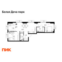 Планировка двухкомнатной(квартира) площадью 68.6 квадратных метров в “ЖК Белая Дача парк”