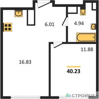 Планировка однокомнатной(квартира) площадью 40.23 квадратных метров в “ЖК 1-й Нагатинский (Первый Нагатинский)”