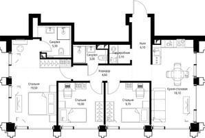 Планировка трехкомнатной(квартира) площадью 79.6 квадратных метров в “ЖК СЕТ”