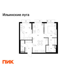 Планировка двухкомнатной(квартира) площадью 59.9 квадратных метров в ЖК “ЖК Ильинские луга”