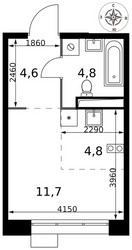 Планировка студии(квартира) площадью 25.9 квадратных метров в ЖК “ЖК 1-й Саларьевский (Первый Саларьевский)”