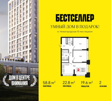 Планировка двухкомнатной(квартира) площадью 58.8 квадратных метров в “ЖК Бестселлер”