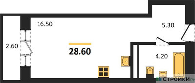 Планировка студии(квартира) площадью 28.6 квадратных метров в ЖК “ЖК Квартал Метроном”