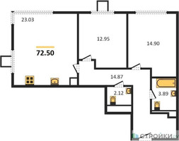Планировка двухкомнатной(квартира) площадью 72.5 квадратных метров в “ЖК LIFE Варшавская”
