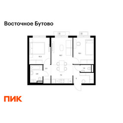 Планировка двухкомнатной(квартира) площадью 51.1 квадратных метров в ЖК “ЖК Восточное Бутово”