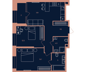 Планировка трехкомнатной(квартира) площадью 67.5 квадратных метров в ЖК “ЖК Era (Эра)”