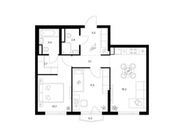 Планировка двухкомнатной(квартира) площадью 55.7 квадратных метров в “ЖК Руставели 14”