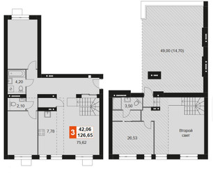Планировка трехкомнатной(квартира) площадью 126.65 квадратных метров в ЖК “Мартемьяново Клаб”