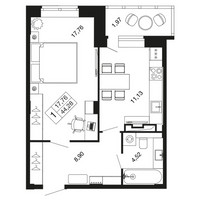 Планировка однокомнатной(квартира) площадью 44.3 квадратных метров в “ЖК Времена года”