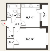 Планировка однокомнатной(квартира) площадью 42 квадратных метров в “Миниполис 8 кленов”