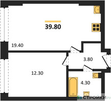 Планировка однокомнатной(квартира) площадью 39.8 квадратных метров в “ЖК МАРК”