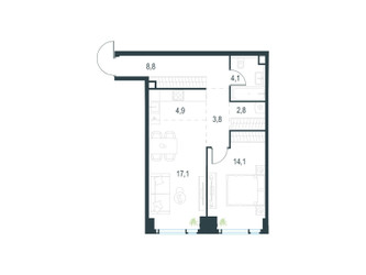 Планировка двухкомнатной(квартира) площадью 55.7 квадратных метров в ЖК “ЖК Левел Мичуринский”