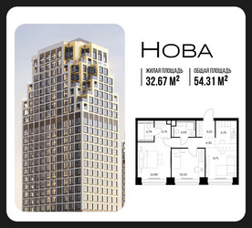 Планировка двухкомнатной(квартира) площадью 54.31 квадратных метров в ЖК “ЖК НОВА”