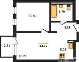 Планировка однокомнатной(квартира) площадью 33.17 квадратных метров в “ЖК Мытищи Парк”