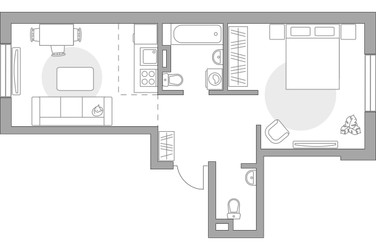 Планировка двухкомнатной(квартира) площадью 43.49 квадратных метров в ЖК “ЖК Аникеевский”