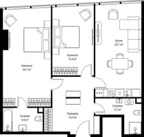 Планировка двухкомнатной(квартира) площадью 88.2 квадратных метров в “ЖК ОНЕ”