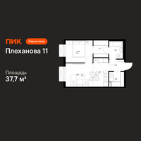 Планировка однокомнатной(квартира) площадью 37.7 квадратных метров в “ЖК Плеханова 11”