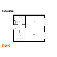 Планировка однокомнатной(квартира) площадью 34 квадратных метров в “ЖК Яуза Парк (Мытищи)”
