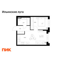 Планировка однокомнатной(квартира) площадью 38.36 квадратных метров в “ЖК Ильинские луга”
