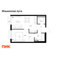 Планировка однокомнатной(квартира) площадью 36.85 квадратных метров в “ЖК Ильинские луга”