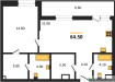 Планировка однокомнатной(квартира) площадью 64.5 квадратных метров в “ЖК STONE Rise (Райз)”