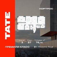 Планировка трехкомнатной(квартира) площадью 76.78 квадратных метров в “ЖК TATE (Тэйт)”